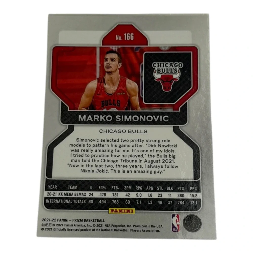 2021-22 Panini Prizm‎ Marko Simonovic Silver Prizm Rookie Card RC 166 Bulls NBA
